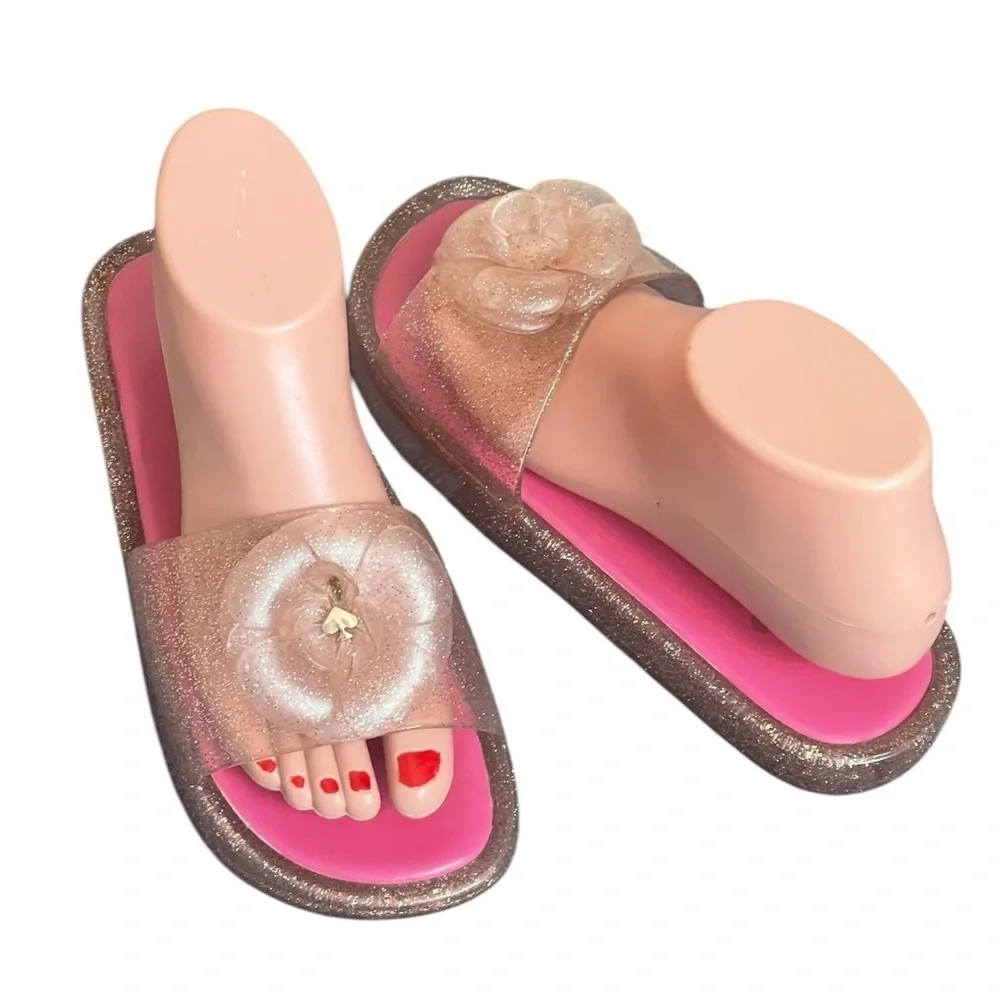 Kate Spade Splash Glitter Rubber Jelly Slip On Sandals Sz 8 Slides Flip Flop